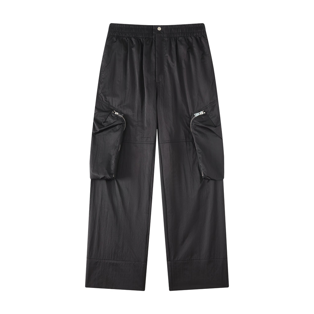MOONGONE Black Nylon Pocket Cargo Pants for Men