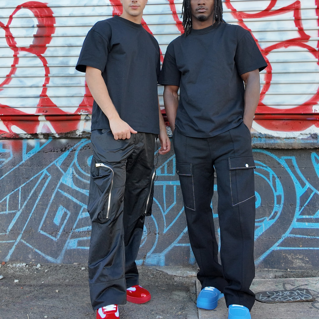 MOONGONE Black Nylon Pocket Cargo Pants for Men